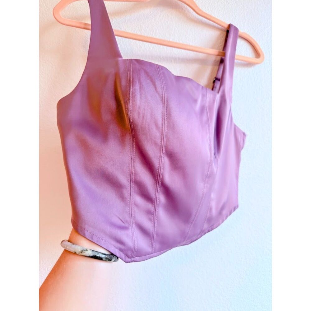 Wild Fable Satin Cropped Corset Top with Square Neck in Lilac Purple size Medium - Picture 3 of 12